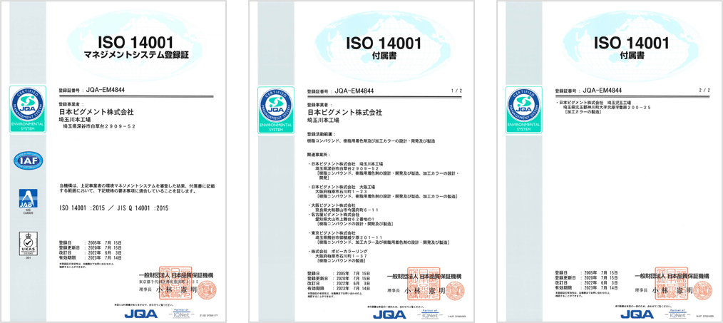 ISO 14001 マネジメントシステム登録証、ISO 14001 付属書