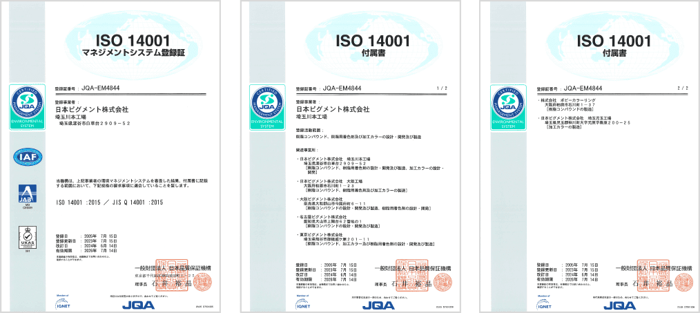 ISO 14001 マネジメントシステム登録証、ISO 14001 付属書